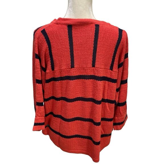 Soft Surroundings Orange Rust Blac Striped Sweater 1X Cotton Knit 3/4 Sleeve - Picture 3 of 8